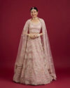 Blush Pink Floral Embroidered Lehenga with Sequin and Rhinestone Embellishment